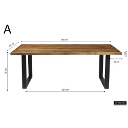 PLATEAU 4,5 CM table de salle à manger Nicola longueur 180 cm largeur 90 cm plateau 100% BOIS véritable de Mangolia