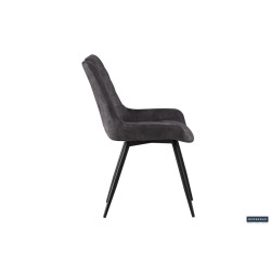 Chaise NINA revêtement PIQUAGE carré velours GRIS pieds et poignée acier en noirs