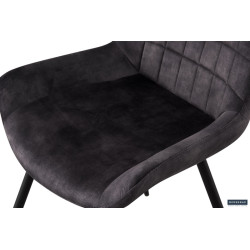 Chaise NINA revêtement PIQUAGE carré velours GRIS pieds et poignée acier en noirs