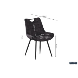 Chaise NINA revêtement PIQUAGE carré velours GRIS pieds et poignée acier en noirs