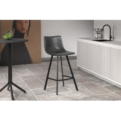 Assise à 68cm Tabouret de bar, de comptoir référence OZAN revêtement EFFET CUIR GRIS pieds acier en noirs