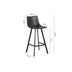 Assise HAUTEUR 78cm Tabouret de bar, de comptoir référence OZAN revêtement EFFET CUIR GRIS pieds acier en noirs