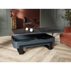 SYDNEY TABLE BASSE DINETTE RELEVABLE coffre de RANGEMENT plateaux CERAMIQUE TITANE